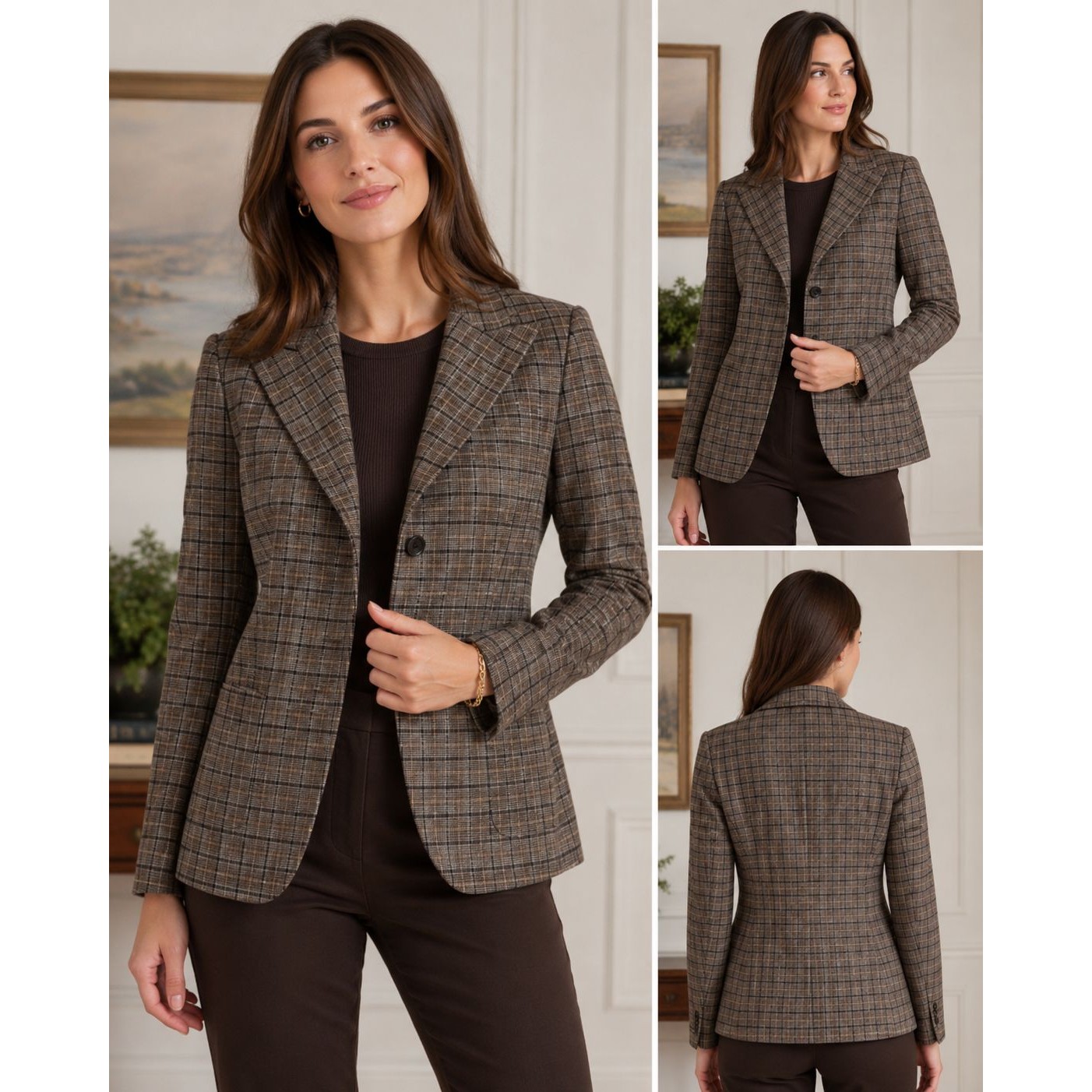 Vintage Ralph Lauren Purple Label Collection Plaid Wool Blazer Jacket Womens 10